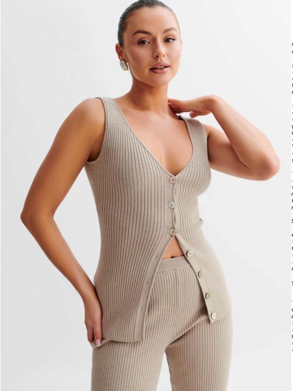 Meshki Rib-Knit Button Front Tank - Taupe